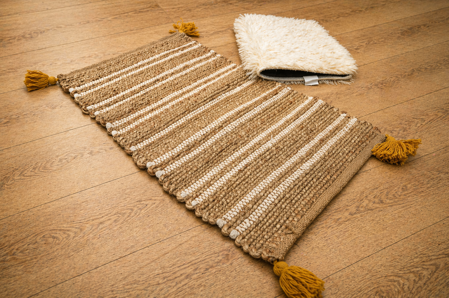 Natural Harmony Handwoven Jute Runner with Plush Accent Mat