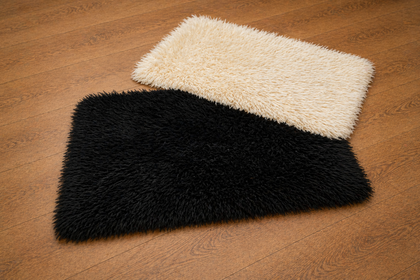 Dual Luxe Plush Microfiber Rug Set (Black & Ivory)