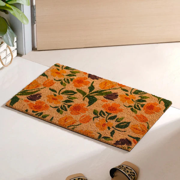 Poppy Blossoms Natural Coir Floor Mat 24x16 Inch