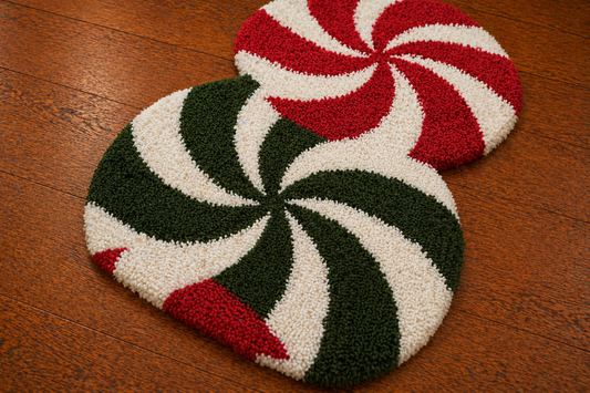 Festive Swirl Chenille Round Rug Set
