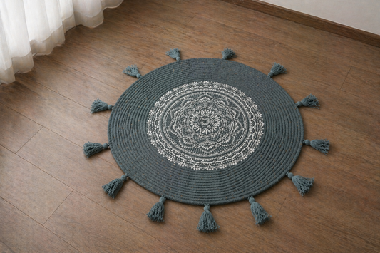 Boho Luxe Mandala Round Rug with Tassel Detailing