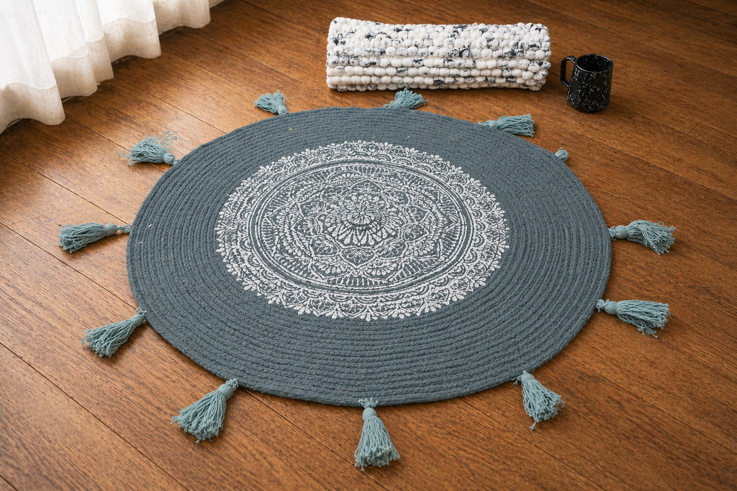 Boho Luxe Mandala Round Rug with Tassel Detailing