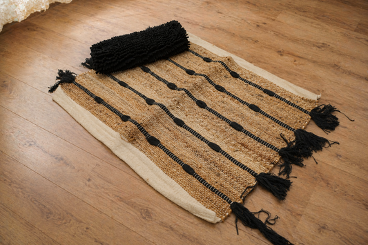 Rustic Stride Handwoven Jute Runner with Luxe Black Accent