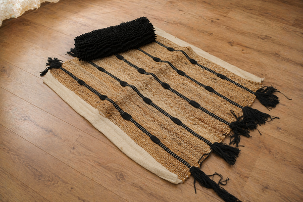 Rustic Stride Handwoven Jute Runner with Luxe Black Accent