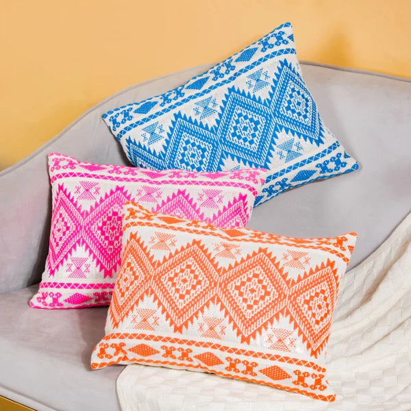 Festive Jacquard Cushion Cover And Runner Orange Set Of 3