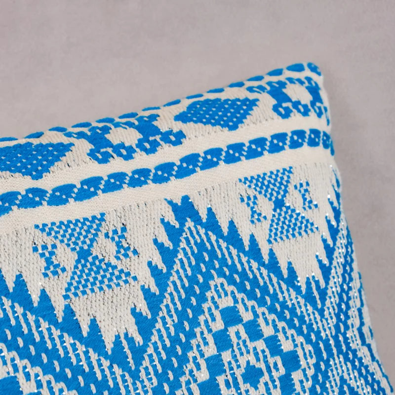 Traditional Handloom Cushion Cover And Runner Blue Set Of 3
