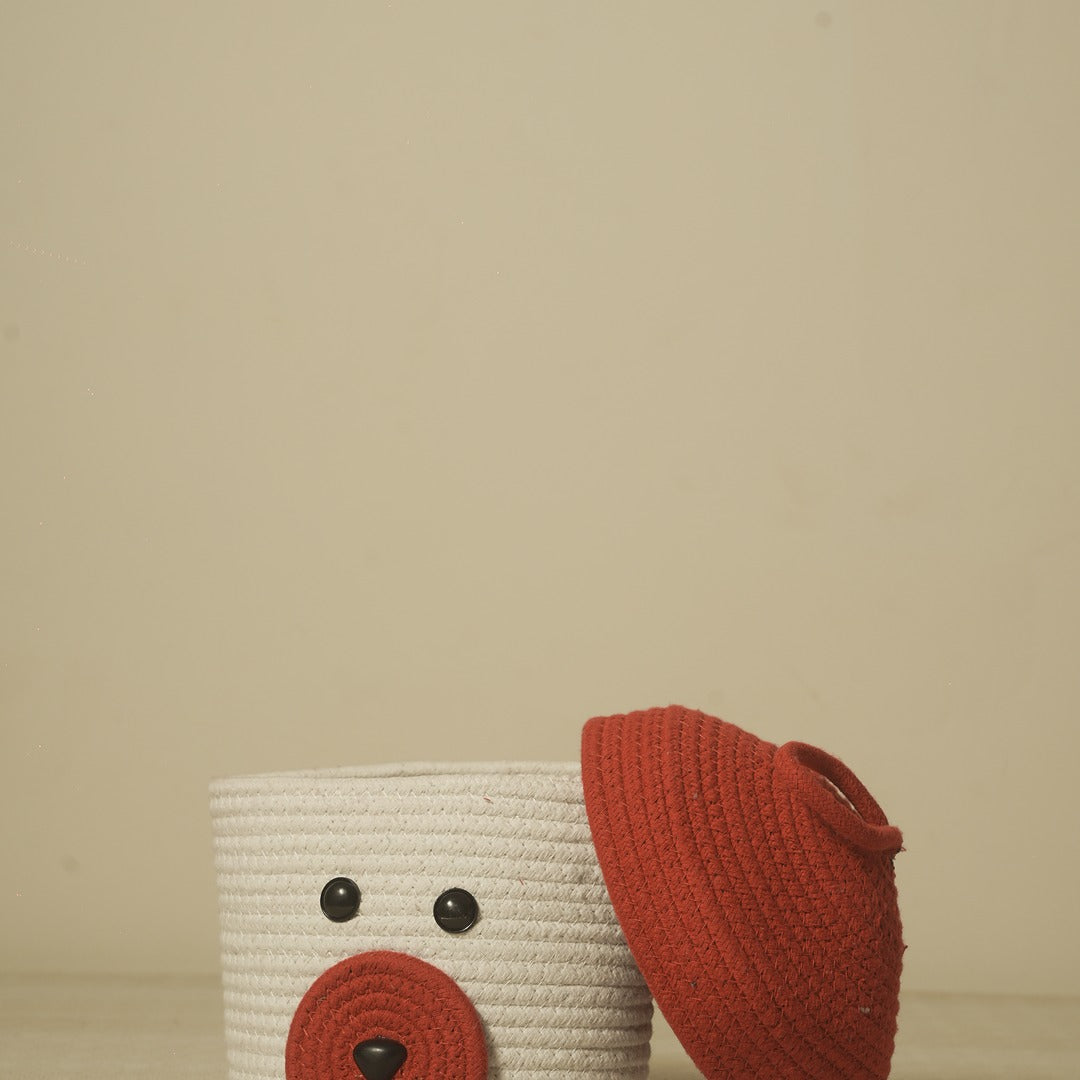 Doriaah Handmade Cotton Rope Storage Basket with Lid – White & Red