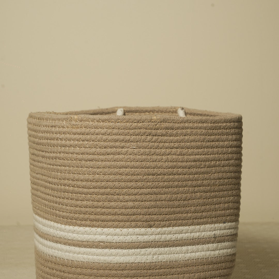 Doriaah Handwoven Jute Storage Basket with White Stripes