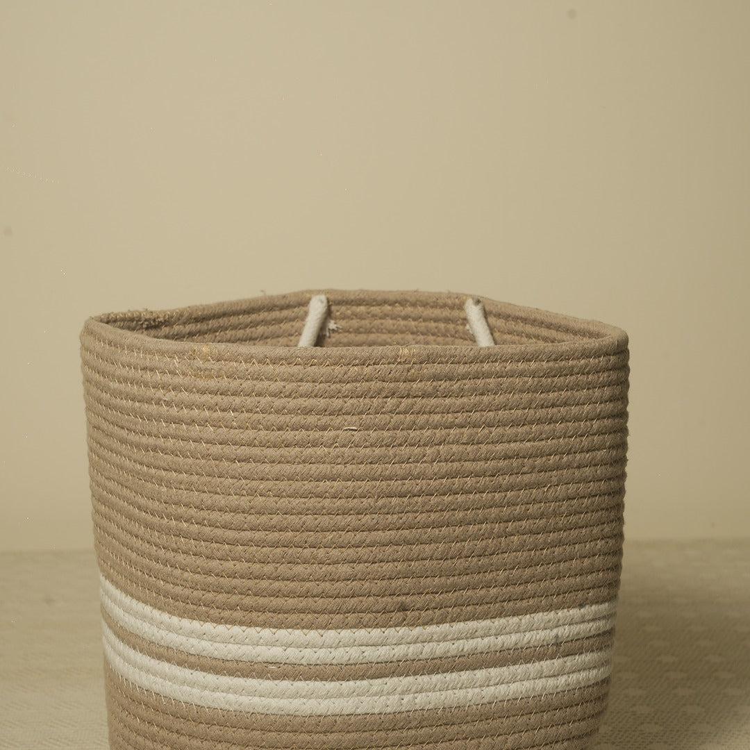 Doriaah Handwoven Jute Storage Basket with White Stripes