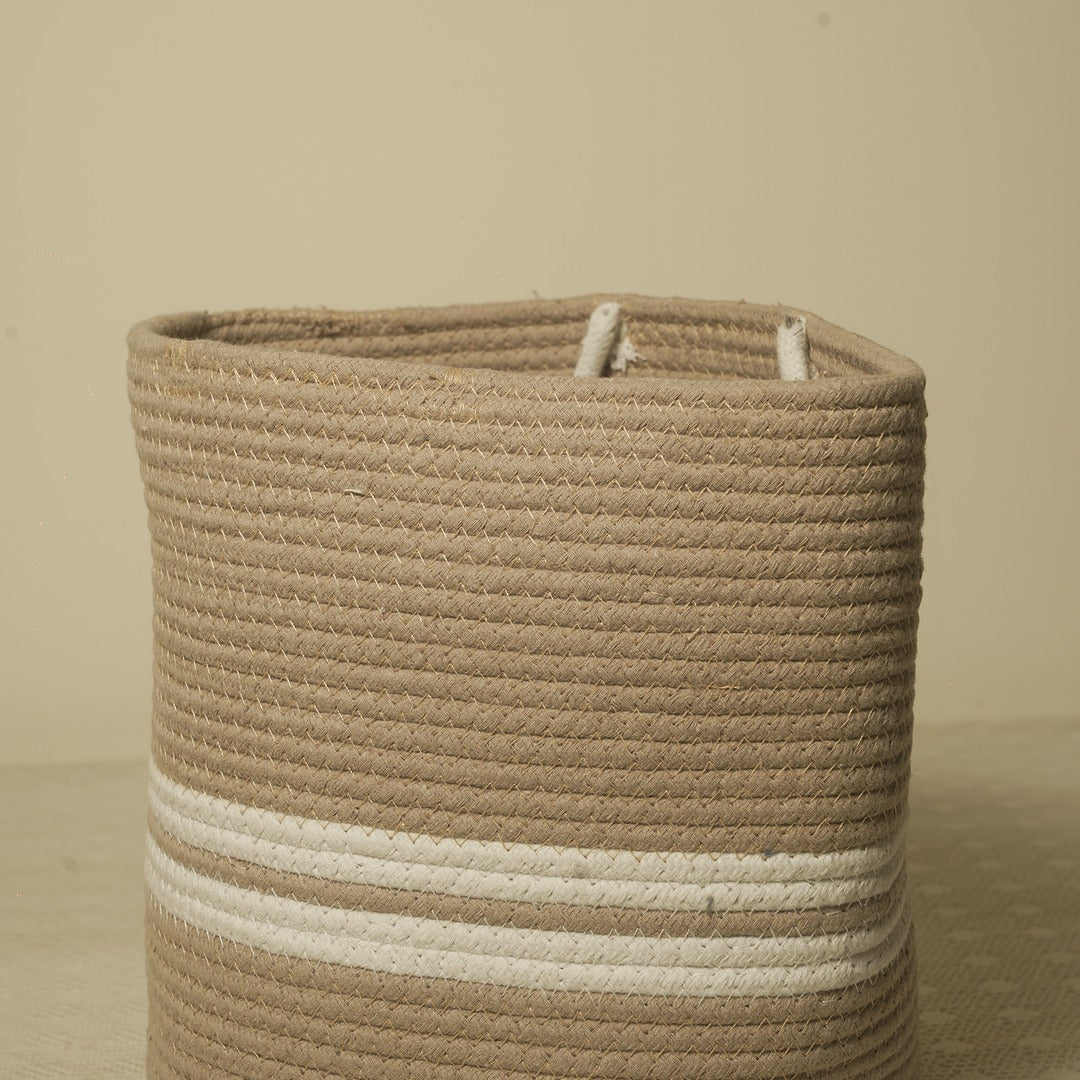 Doriaah Handwoven Jute Storage Basket with White Stripes