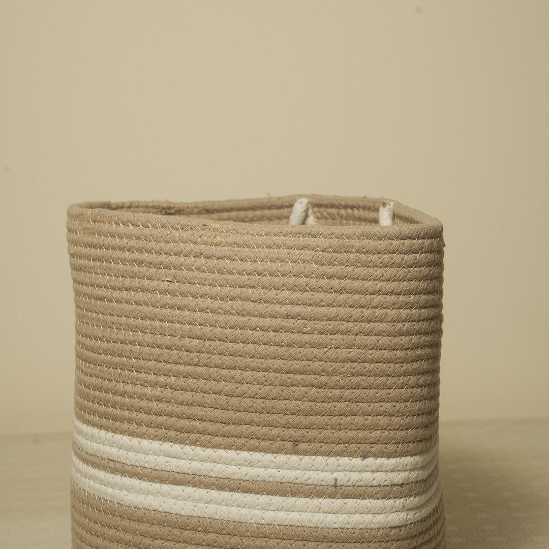 Doriaah Handwoven Jute Storage Basket with White Stripes