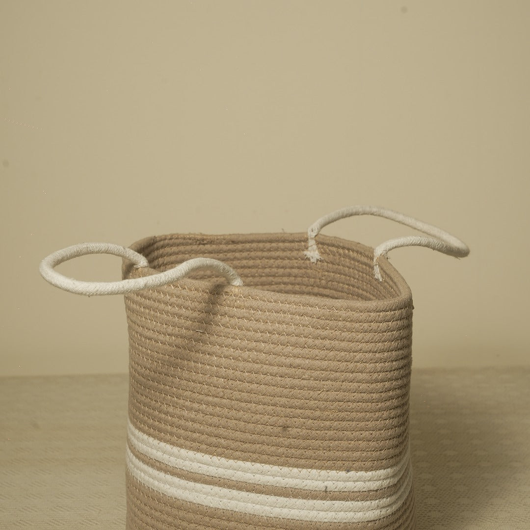 Doriaah Handwoven Jute Storage Basket with White Stripes