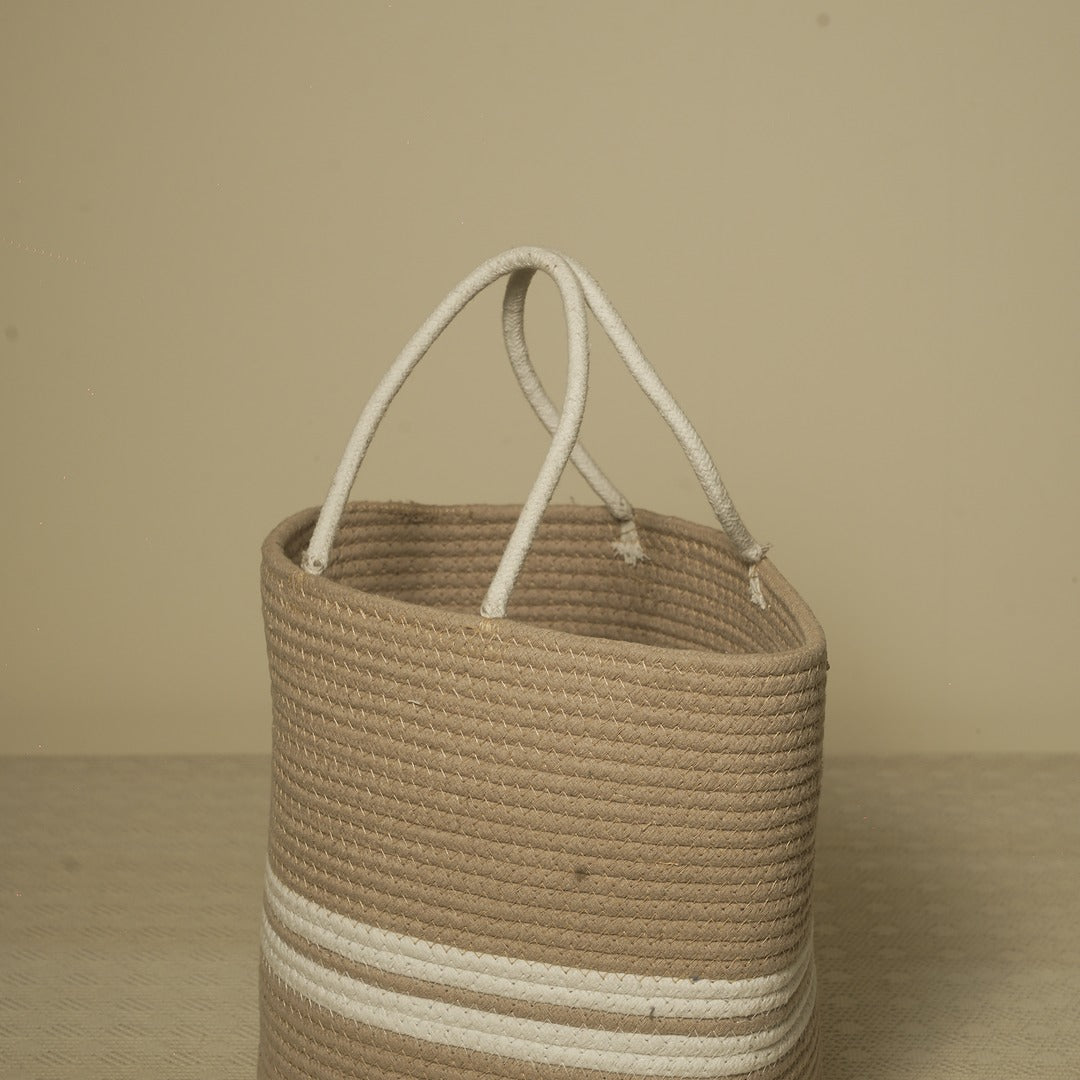 Doriaah Handwoven Jute Storage Basket with White Stripes