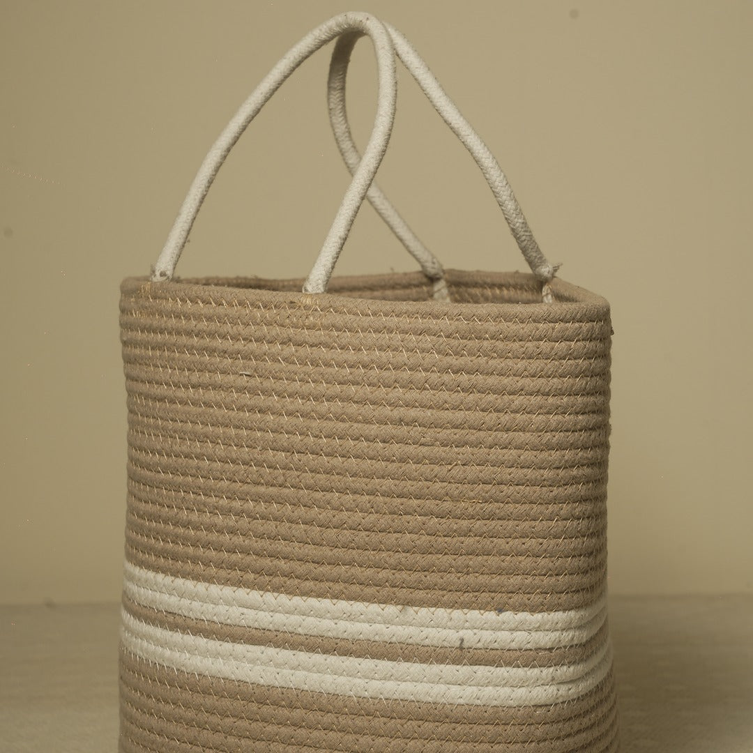 Doriaah Handwoven Jute Storage Basket with White Stripes