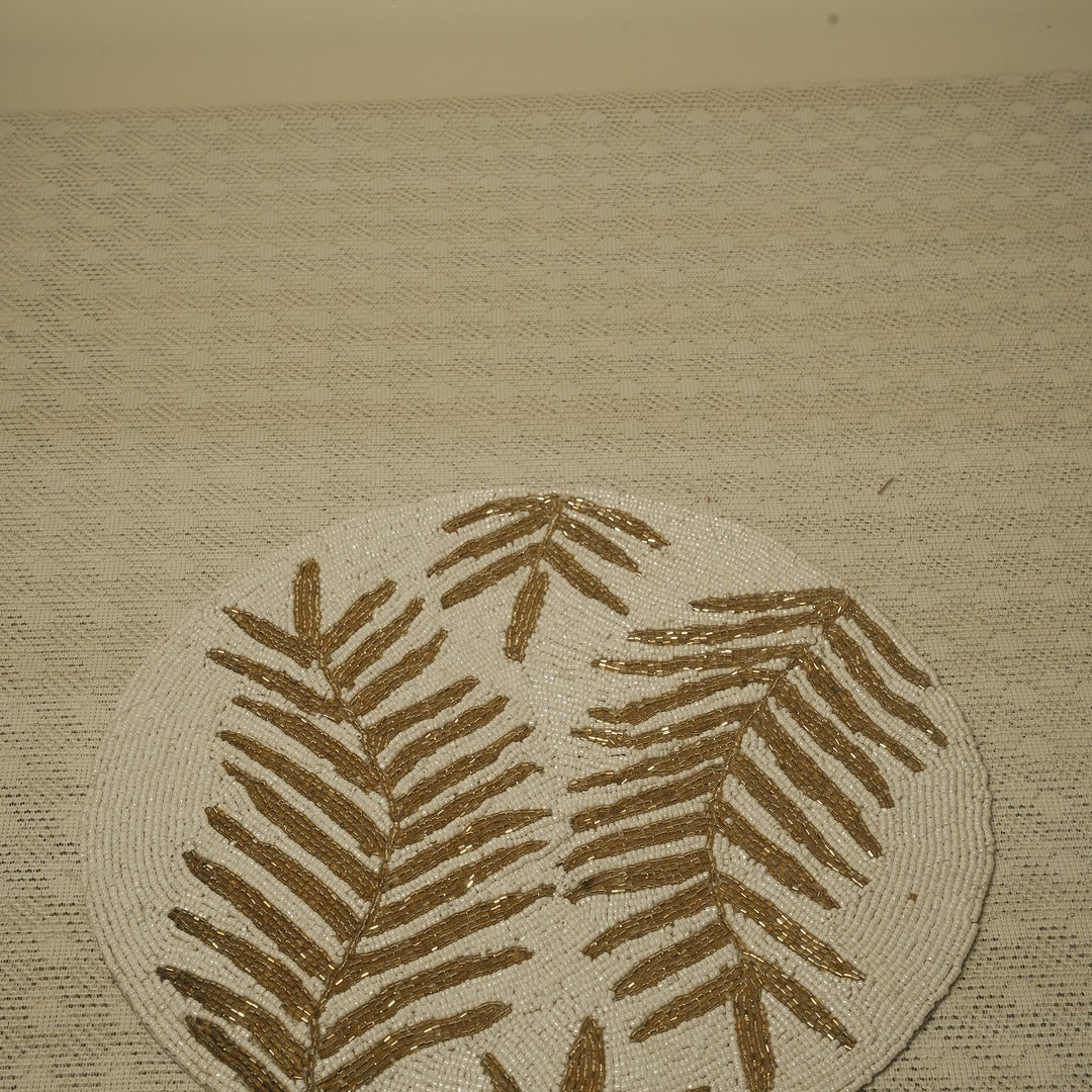 Doriaah Handcrafted Beaded Placemat with Leaf Design