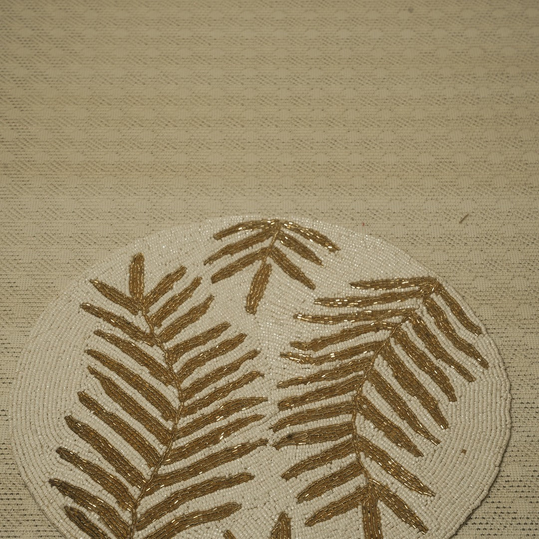 Doriaah Handcrafted Beaded Placemat with Leaf Design