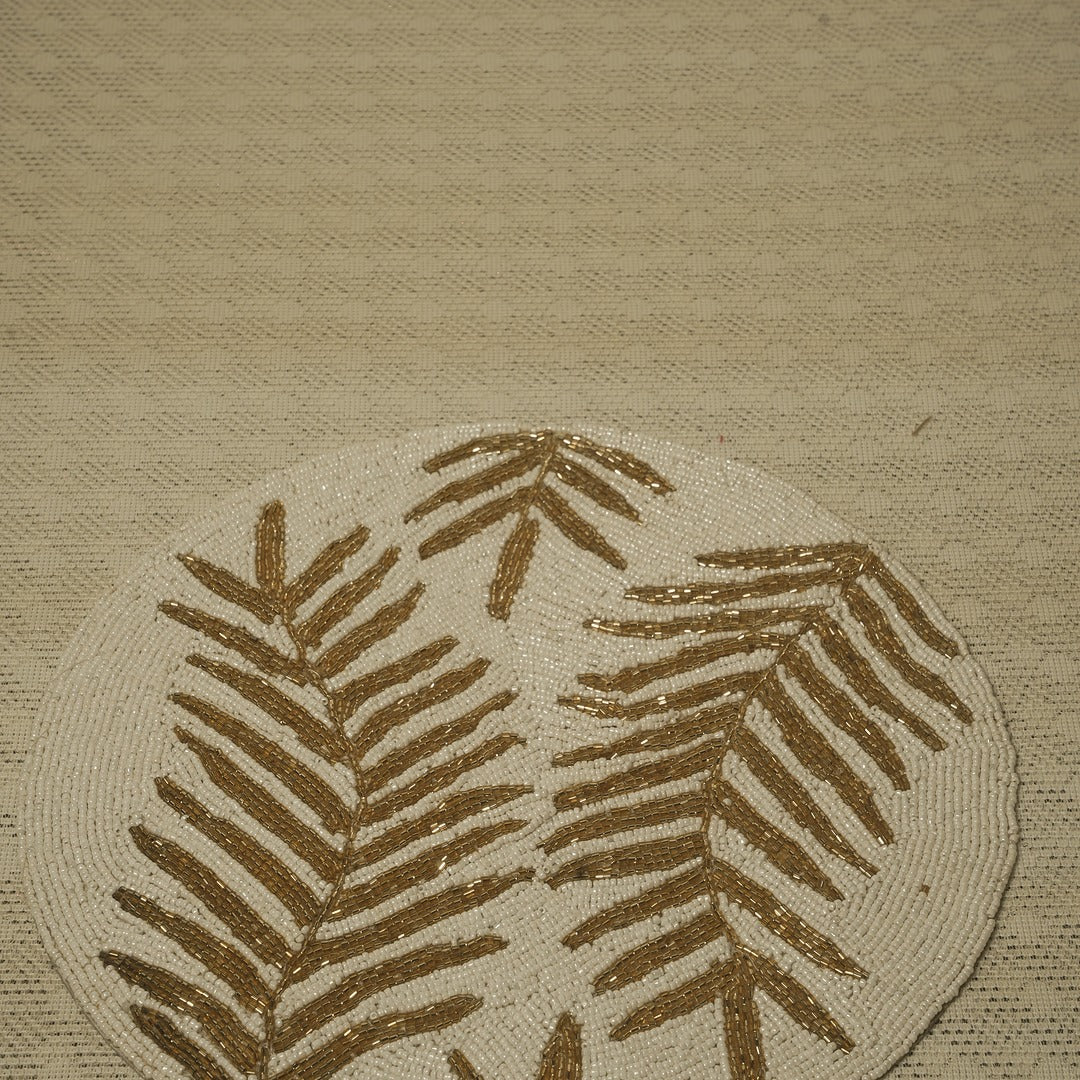 Doriaah Handcrafted Beaded Placemat with Leaf Design